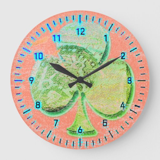 Grande Horloge Ronde Canvas clover colorful pastel arty (Recto)
