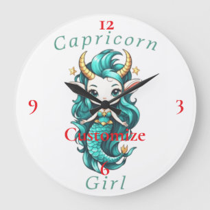 Grande Horloge Ronde Capricorn Girl Mermaid Thunder_Cove