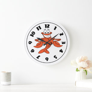 Grande Horloge Ronde Caractère de homard au dessin souriant
