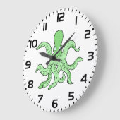 Grande Horloge Ronde Caractère pieuvre verte Quirky Sea Monster (Angle)