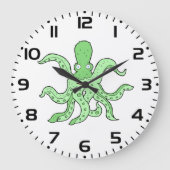 Grande Horloge Ronde Caractère pieuvre verte Quirky Sea Monster (Recto)