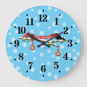 Grande Horloge Ronde Cardinal Et Cardinal En Branche - MERRY XMAS