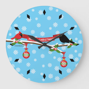 Grande Horloge Ronde Cardinal Et Cardinal En Branche - MERRY XMAS