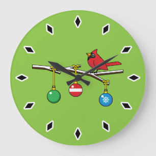 Grande Horloge Ronde Cardinal Rouge à Noël Branche nu