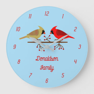 Grande Horloge Ronde Cardinaux de Noël mignons et Berries rouges sur me