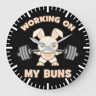 Grande Horloge Ronde Caricature Bunny - Travailler Sur Mes Buns - Gym