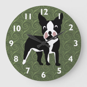 Grande Horloge Ronde Caricature de Boston Terrier