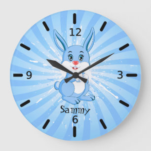 Grande Horloge Ronde Caricature de Bunny Bleu