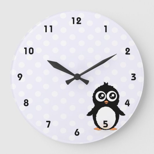 Grande Horloge Ronde Caricature de pingouin mignon (Recto)