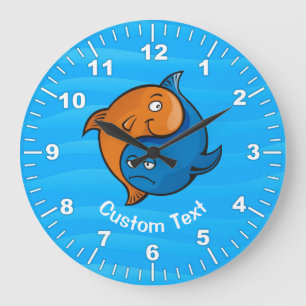 Grande Horloge Ronde Caricature de poisson Yin Yang