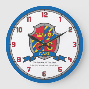Grande Horloge Ronde Carl nom signifiant écu héraldique lettre C lion