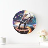 Grande Horloge Ronde Carlin équitation dinosaur licorne dans l'espace (Maison)