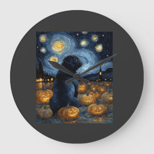 Grande Horloge Ronde Carlin noir chien de la nuit étoilée de van gogh h