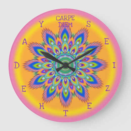 Grande Horloge Ronde Carpe Diem seize the day mandala wall clock. (Recto)