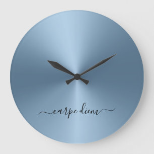Grande Horloge Ronde Carpe Diem Steel Blue Metallic Style acrylique