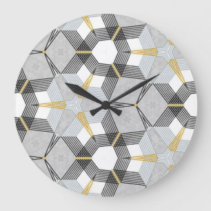 Grande Horloge Ronde Carré hexagone coloré : kaléidoscope géométrique.