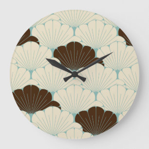 Grande Horloge Ronde Carreau de feuillage bleu de style japonais