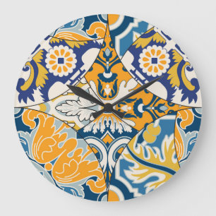 Grande Horloge Ronde Carreaux azulejos Patchwork Fond d'écran Vintage