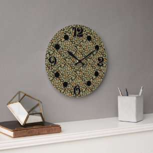 Grande Horloge Ronde Carreaux de camouflage abstrait en mosaïque vert o