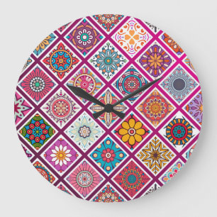 Grande Horloge Ronde Carreaux de Mandala marocains