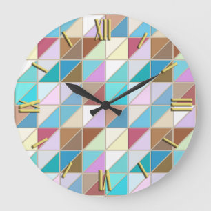 Grande Horloge Ronde Carreaux mosaïques - Pastels et tons terre