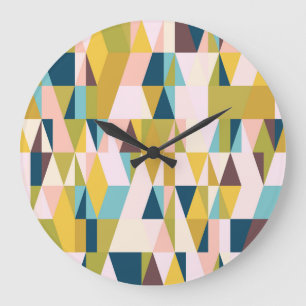 Grande Horloge Ronde Carreaux triangles colorés, arrière - plan vintage