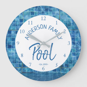 Grande Horloge Ronde Carrelage Bleu Frais Piscine Nom de Famille Person