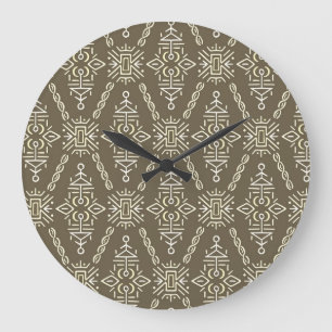 Grande Horloge Ronde Carrelage Boho Tirée À Main Ethnique
