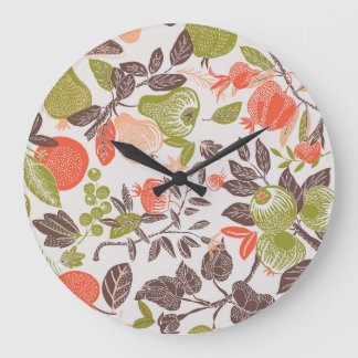 Grande Horloge Ronde Carrelage décoratif aux fruits d'automne.