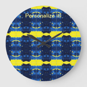Grande Horloge Ronde Carrelage et miroir psychédélique bleu, design jau