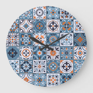 Grande Horloge Ronde Carrelage marocain : Vintage Élégance sans Seamles