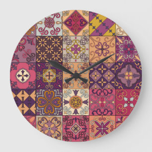 Grande Horloge Ronde Carrelage portugais : motif de style talavera.