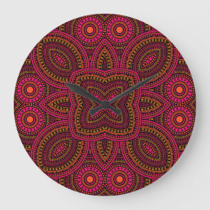 Grande Horloge Ronde Carrelage victorien, motif géométrique ethnique.