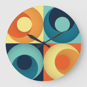Grande Horloge Ronde Carrés et cercles rétro : Motif des années 60