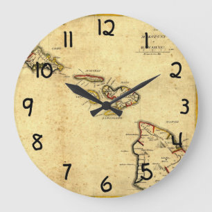 Grande Horloge Ronde Carte 1837 - îles d'Hawaï de cru hawaïennes