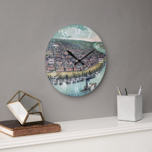 Grande Horloge Ronde Carte Ancienne Saint-Louis Missouri Fleuve Mississ