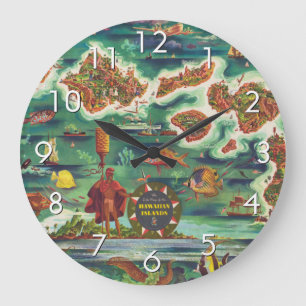 Grande Horloge Ronde Carte de 1950 Dole de Hawaii Joseph Feher Oil Pain