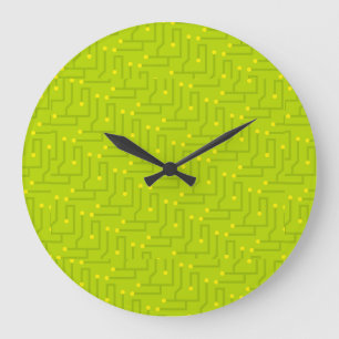 Grande Horloge Ronde Carte de circuit moderne vert jaune noir décoratio