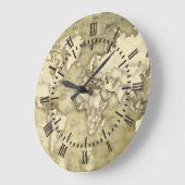 Grande Horloge Ronde Carte de papier usée du monde (Angle)