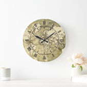 Grande Horloge Ronde Carte de papier usée du monde (Maison)
