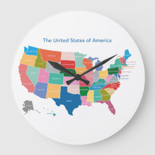 Grande Horloge Ronde Carte des États-Unis à l'horloge