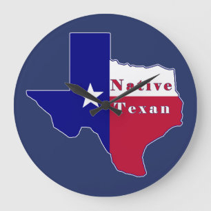 Grande Horloge Ronde Carte du drapeau texan natif
