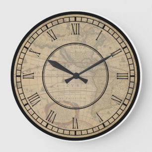 Grande Horloge Ronde Carte du monde Vintage