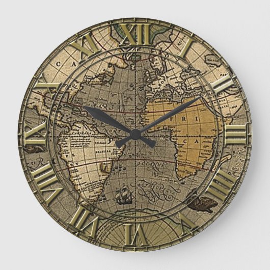Grande Horloge Ronde Carte du monde vintage (Recto)