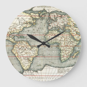 Grande Horloge Ronde Carte du monde Vintage par Abraham Ortelius 1587-1