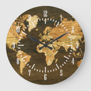 Grande Horloge Ronde Carte en bois du monde