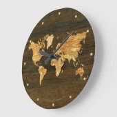 Grande Horloge Ronde Carte en bois du monde (Angle)