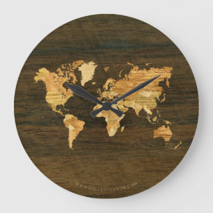 Grande Horloge Ronde Carte en bois du monde