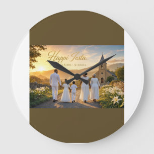 Grande Horloge Ronde Carte Joyeux Pâques Il est ressuscité