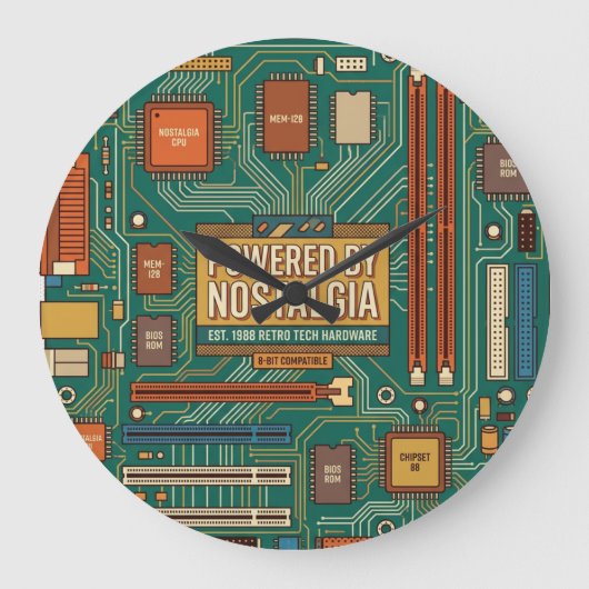 Grande Horloge Ronde Carte mère d'ordinateur vintage des années 80 "Ali (Recto)